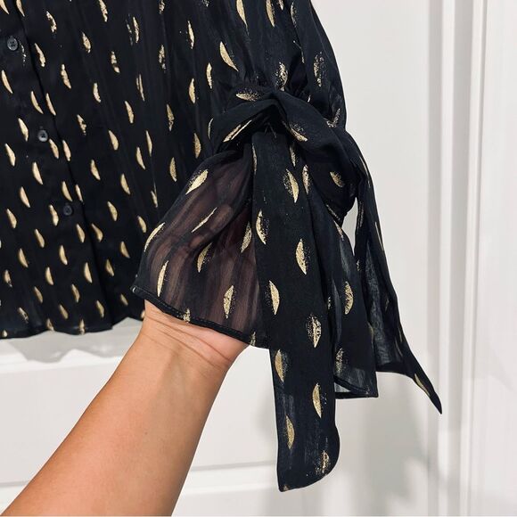 Banana Republic Women's Black Dillon Shirt Metallic Print Tie Cuffs Size Small - Picture 6 of 10